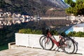 Montenegro, Kotor, 9.01.2020, Bicycle stands on the shore of the Bay