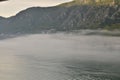 montenegro kotor Sea with fogg and mountains