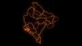 Montenegro map with all states or provinces glowing neon outline in and out animation