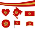 Montenegro Flag Map Ribbon And Heart Icons Vector Illustration