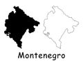 Montenegro Country Map. Black silhouette and outline isolated on white background. EPS Vector