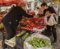 Montenegro - May 7, 2022 - Woman buys fruits at a stall in the market