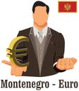 Montenegro national currency symbol euro representing money and Flag.