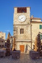 Montenegro. Old Town of Kotor. View of Clock Tower on sunny November day