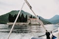 Montenegro. Perast. 16.05.2020 Boka island Church of Our Lady of the Rocks Kotor Bay. View from the boat Royalty Free Stock Photo