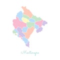 Montenegro region map: colorful with white.