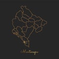 Montenegro region map: golden glitter outline.