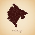 Montenegro region map: retro style brown outline.