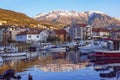 Montenegro, Tivat city in winter. Fishing boats in harbor Royalty Free Stock Photo