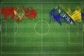 Montenegro vs Bosnia and Herzegovina Soccer Match, national colors, national flags, soccer field, football game, Copy space