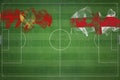 Montenegro vs England Soccer Match, national colors, national flags, soccer field, football game, Copy space