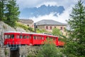 Montenvers touristic red train, going from Chamonix to Mer de Glace, Mont Blanc Massif France