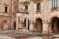 Montepulciano, Siena, Tuscany, Italy: the ancient Griffin and Lion Well 1520 in a corner of the main square