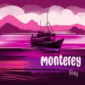 Monterey Bay California travel illustration Royalty Free Stock Photo