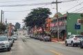 Monterey, California. Street view, architecture, traffic, and Monterey cypress trees