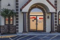 Monterey Mexican Restaurant signs at entrance for drive thru during the covid-19 pandemic Royalty Free Stock Photo