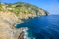 Monterosso al mare idyllic beach, Cinque Terre cliffs, Liguria, Italy Royalty Free Stock Photo