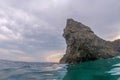 Monterosso cinque terre panorama rock at sunset from the sea Royalty Free Stock Photo