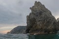 Monterosso cinque terre panorama rock at sunset from the sea Royalty Free Stock Photo