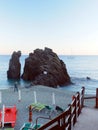 Monterosso, Liguria, Italy, Cinque Terre, landmark rock on the