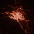 Monterrey city lights map, top view from space. Aerial view on night street lights. Global networking, cyberspace