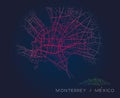 Monterrey Mexico city map digital illustration