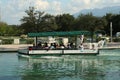 Monterrey, Mexico - September 11, 2022. Tourist boat with people on canal in Parque Fundidora Royalty Free Stock Photo