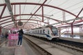 Monterrey, Nuevo Leon. 10 05 2023 Metro Train at the Metropolitan Hospital Station of the City