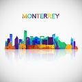 Monterrey skyline silhouette in colorful geometric style.
