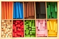 Wood Montessori material for math Cuisenaire rods Royalty Free Stock Photo