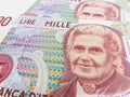 Montessori over an old one thousand Lire Italian bill Royalty Free Stock Photo