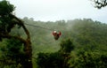 Tourist on a zip-line ride in monteverde national park, Costa Rica