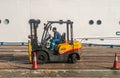 Worker on forklift in port of Montevideo, Uruguay