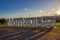 MONTEVIDEO, URUGUAY - MAY 04, 2016: nice sunset light going through the montevideo signal located in la rambla