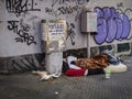 Homeless sleeping at street, montevideo, uruguay