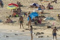 Montevideo, Uruguay - 11th January 2022 - Beautiful sunset on Pocitos beach with bathers on a summer day in Montevideo Uruguay