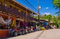 Montezuma, Costa Rica - June 28, 2018: Beautiful view of Montezuma town surrounding of tourists, buildings and and cars