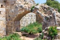 Montfort Castle ruins in northern Israel. Arched passageway through the halls