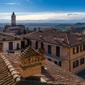 rooftops and church in the Italian Piedmont village of Montforte d\'Alba Royalty Free Stock Photo