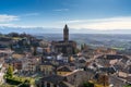 rooftops and church in the Italian Piedmont village of Montforte d\'Alba Royalty Free Stock Photo