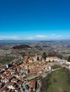 vertical view of the picturesque village of Montforte d\'Alba in the Barolo wine region of the Italian Piedmont