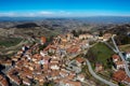 view of the picturesque village of Montforte d\'Alba in the Barolo wine region of the Italian Piedmont