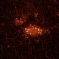 Montgomery city lights map, top view from space. Aerial view on night street lights. Global networking, cyberspace