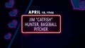 April 18, 1946 - Jim "Catfish" Hunter, baseball pitcher, brithday noen text effect on bricks background