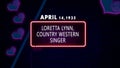 April 14, 1935 - Loretta Lynn, country western singer, brithday noen text effect on bricks background Royalty Free Stock Photo