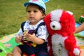 9 Month Baby Boy Outdoors in Summer - stock photo, Cute Boy playing in the park, Sweet Little baby boy enjoying