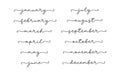 Month, calendar set of continuous line cursive text. Royalty Free Stock Photo