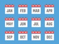 12 month calendar sign set vector illustration, color signs for all months of the year Royalty Free Stock Photo