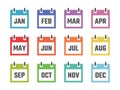 12 month calendar sign set vector illustration, color signs for all months of the year Royalty Free Stock Photo