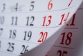 Month on a calendar viewd at an oblique angle Royalty Free Stock Photo